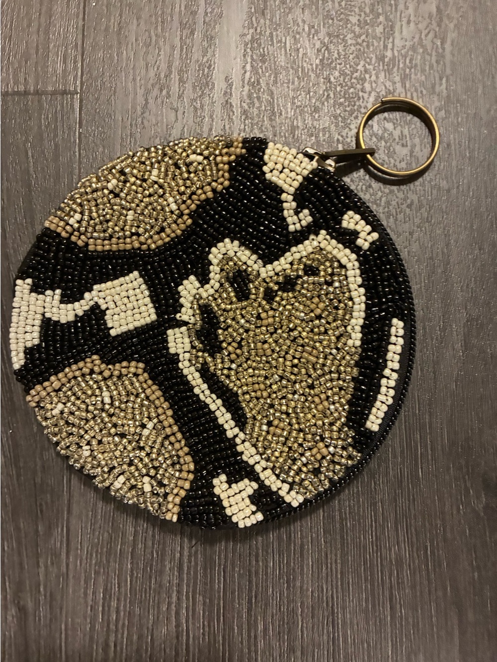 Ink + Alloy Beaded Round Coin Purse Keyring - Black, Gold & Cream